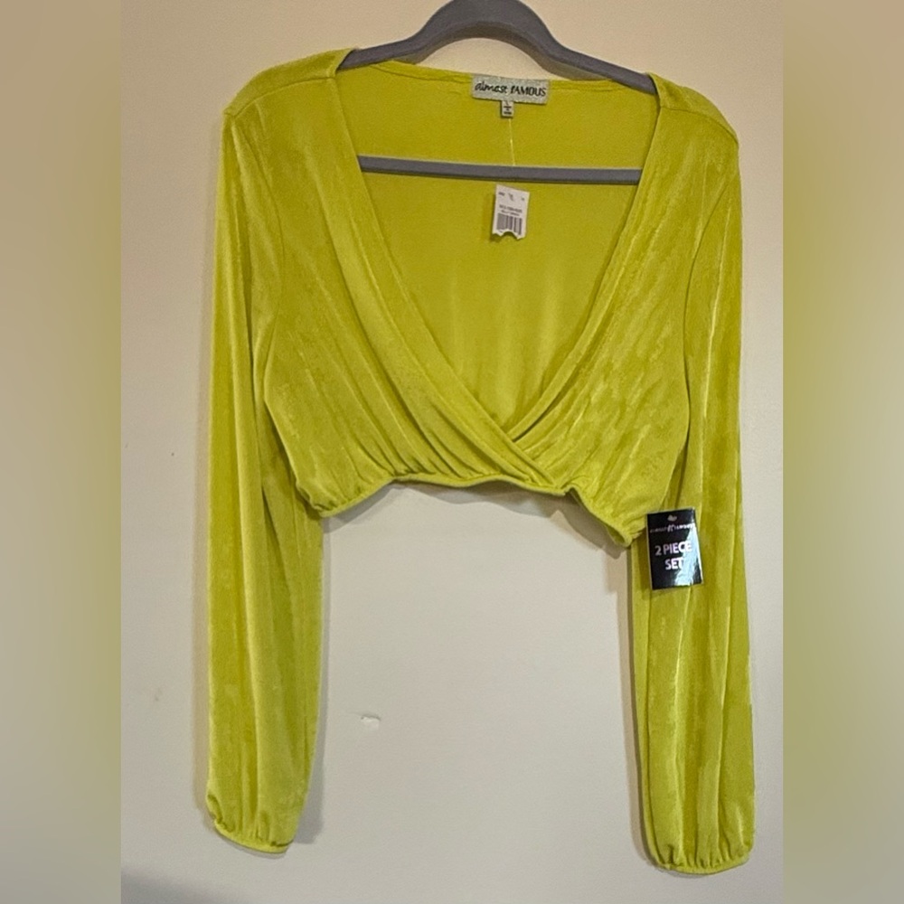 2 piece Lime Green Velvet Wrap Crop Top/dress